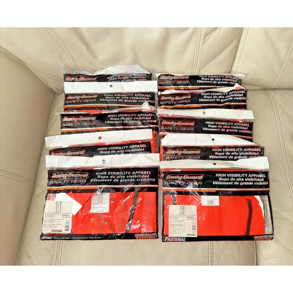 Fastenal Body Guard Vest HV020 Hi-Vis Orange Mesh Reflective Stripe Lot of 10